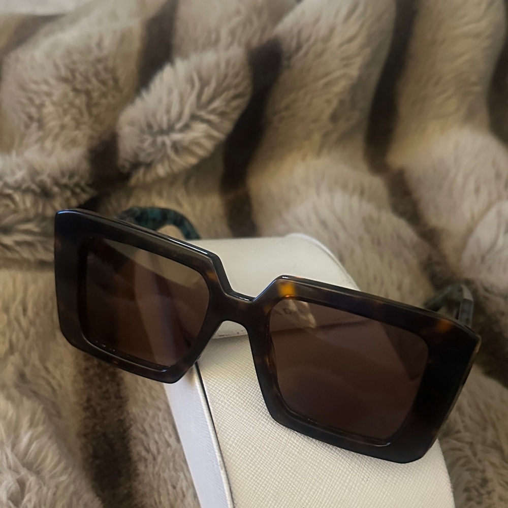 Prada Tortoiseshell Rectangular Sunglasses with Brown Lenses